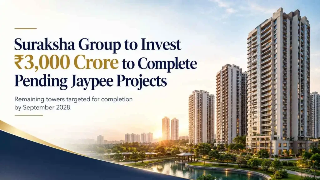 Suraksha Group ₹3,000 crore Jaypee projects, buildings, real estate, sky
